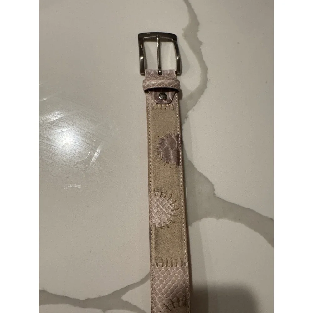Made in Italy Women Beige‎ Snakeskin Suede Patchwork Leather Belt 100